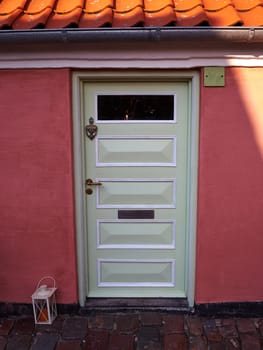 Traditional colorful craft vintage wooden front door Denmark