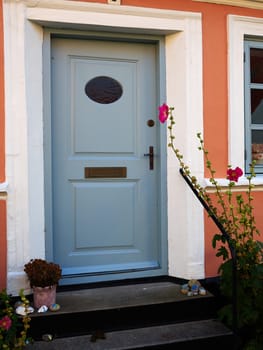 Traditional colorful craft vintage wooden front door Denmark