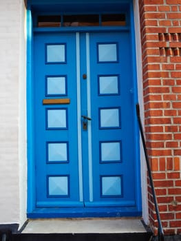 Traditional colorful craft vintage wooden blue front door Denmark