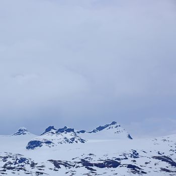 Beautiful landscape with mountain range in spring Norway