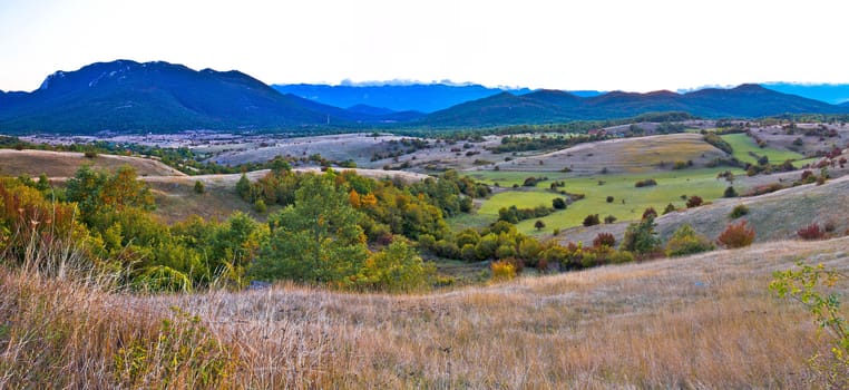 Autumn landscape panorama of Lika region, Croatia