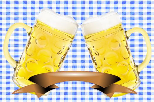 Beer glass or beer mug on retro stripes background