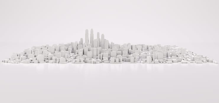White modern city, front view. 3D rendering