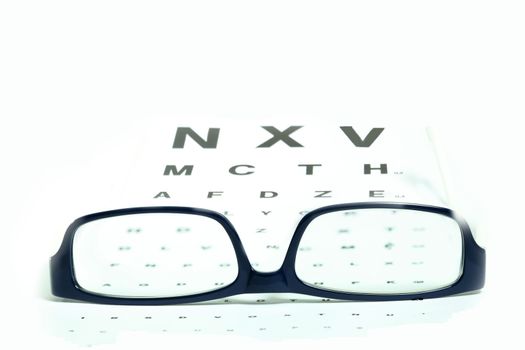 black eye glasses on white background