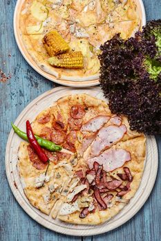 Pizza with beef and roasted red pepper with eggplant
