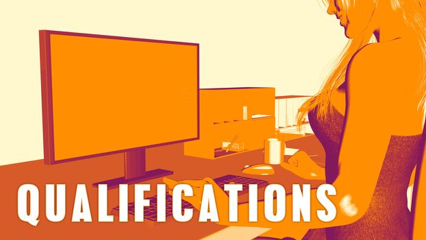  Qualifications Concept Course with Woman Looking at Computer