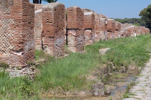 Old roman ruins in Ostia Antica near Roma
