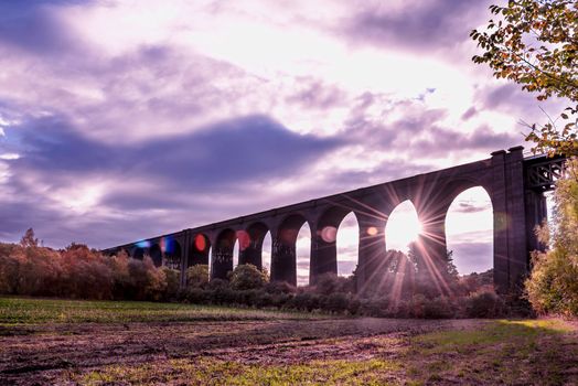 Viaduct on river Don near Conisbrough, used color magenta  effect