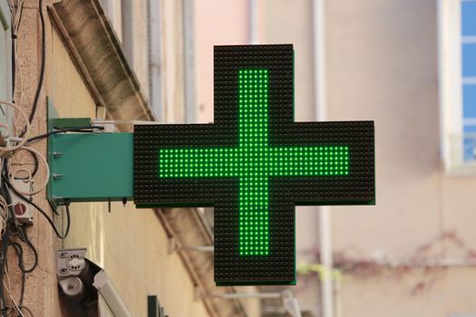 Pharmacy Neon Sign. Pharmacy store in France