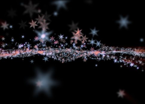 Snowflakes winter field cloud background. Happy new year, Christmas theme blurred bokeh.