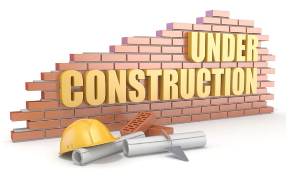 Under construction sign. 3D render illustration isolated on white background
