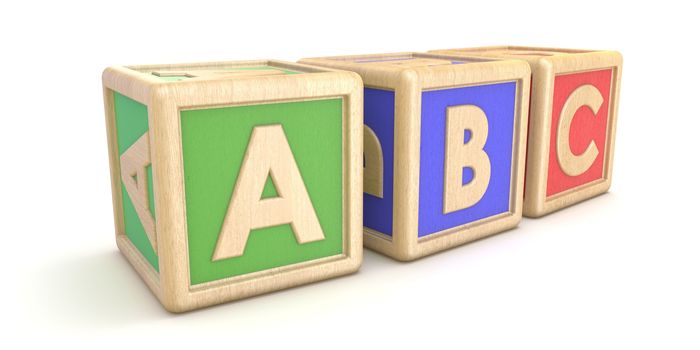 Letter blocks ABC. 3D render illustration isolated on white background