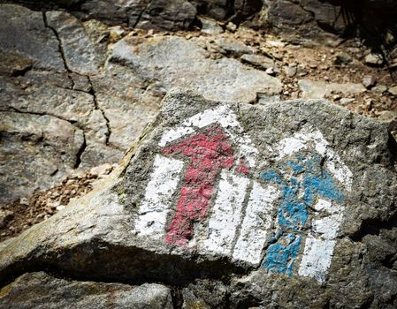 background red and blue hiking trail showing direction