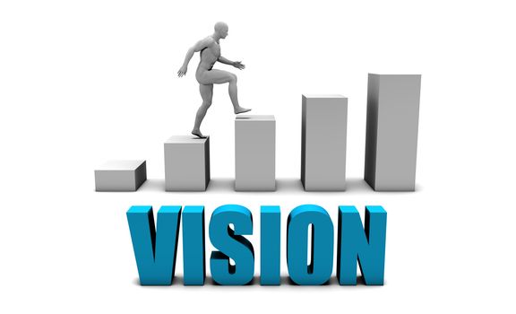 Vision 3D Concept  in Blue with Bar Chart Graph