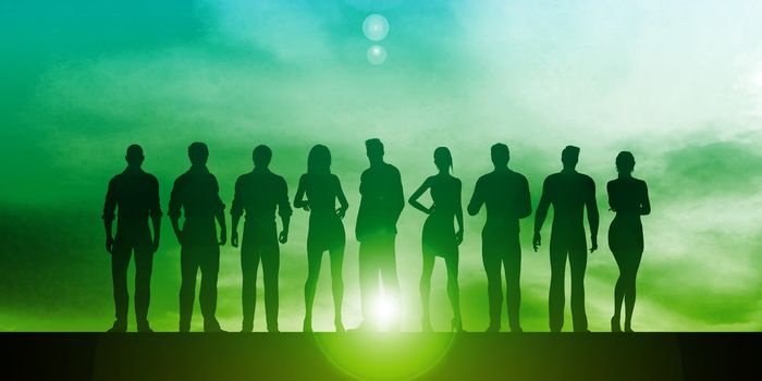 Confident Businessmen and Businesswomen Standing in Unity