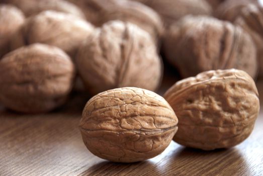 Walnuts, wooden Background, Cracked, Small Group of Objects, Horizontal