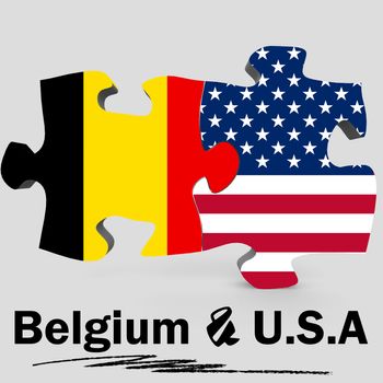 USA and Belgium Flags in puzzle isolated on white background, 3D rendering
