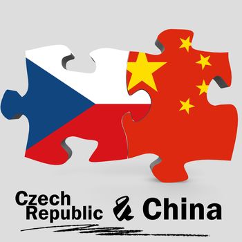 China and Czech Republic Flags in puzzle isolated on white background, 3D rendering