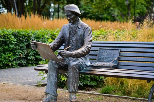 12 August 2016 Gdynia-Poland, Sculpture of famous  painter Antoni Suchanek in a park in Orlowo, Poland. Editorial photo,