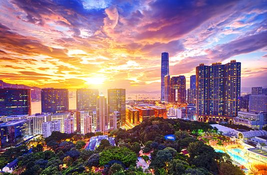 Hong Kong skyline at sunset