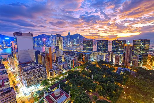 Hong Kong city sunset , Tsim Sha Tsui area