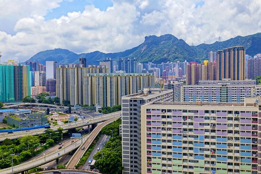 hong kong public estate buildings with landmark lion rock