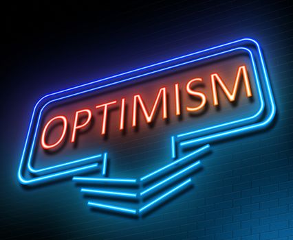 Illustration depicting an illuminated neon sign with an optimism concept.