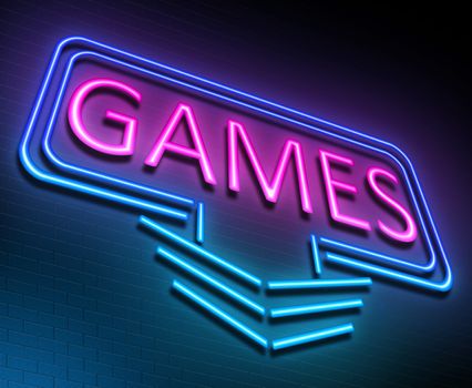 Illustration depicting an illuminated neon sign with a games concept.