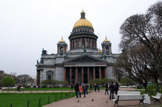 SAINT PETERSBURG, RUSSIA - MAY 01, 2014: the view of Saint Isaac's cathedral dome or Isaakievskiy Sobor, architect Auguste de Montferrand.