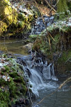 Small brook to freeze in the forest