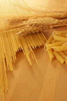 A photo of pasta and wheat up close in the kitchen.