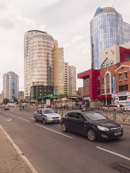 Ekaterinburg new buildings. City center. Radishchev Street. Russia.The day. Cloudy. Summer.