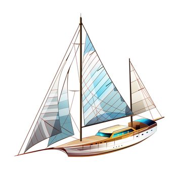 Yacht sailing illustration on a white background