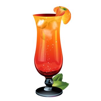 Orange alcohol cocktail with fruits and ice. Isolated illustration