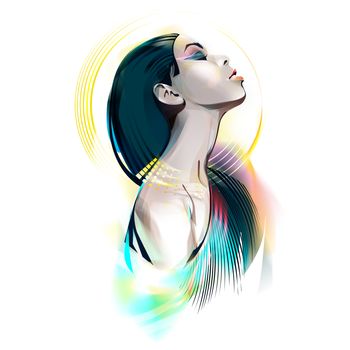 The girl in the image of the Egyptian goddess. Watercolor illustration