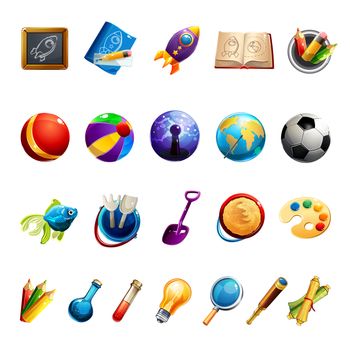 Kids toys and objects icons set.