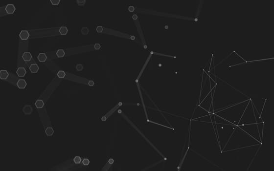 Abstract polygonal space low poly dark background with connecting dots and lines. Connection structure. 3d rendering