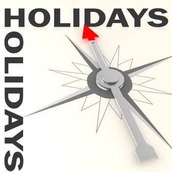 Compass with holiday word isolated, 3d rendering