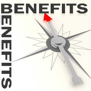 Compass with benefits word isolated, 3d rendering