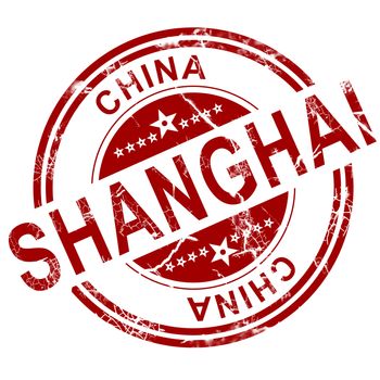 Red Shanghai stamp with white background, 3D rendering