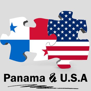 USA and Panama Flags in puzzle isolated on white background, 3D rendering