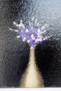 bouquet of flowers behind blurred window