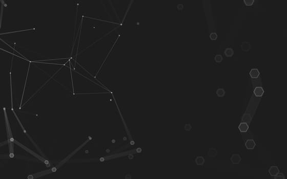 Abstract polygonal space low poly dark background with connecting dots and lines. Connection structure. 3d rendering