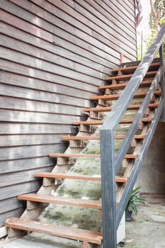 Wooden stairs in coffee shop, stock photo