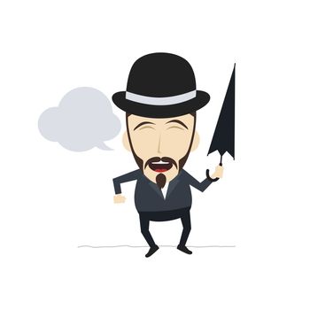 fun guy with umbrella and bowl hat vector art illustration