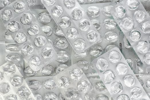 empty packs of pills close up on a light background