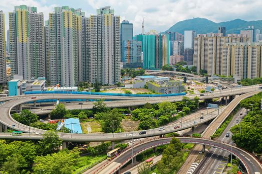 hong kong public estate buildings with landmark lion rock