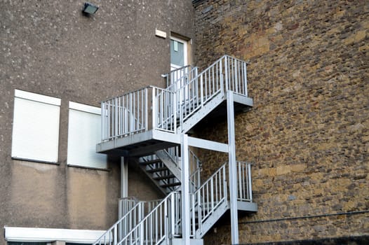 Metal outside staircase with two landing