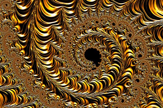 Abstract metallic background - computer-generated image. Fractal geometry: complex pattern of plurality of coils of different size as if minted on metal surface. For covers, banners, web design