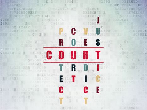 Law concept: Painted red word Court in solving Crossword Puzzle on Digital Data Paper background